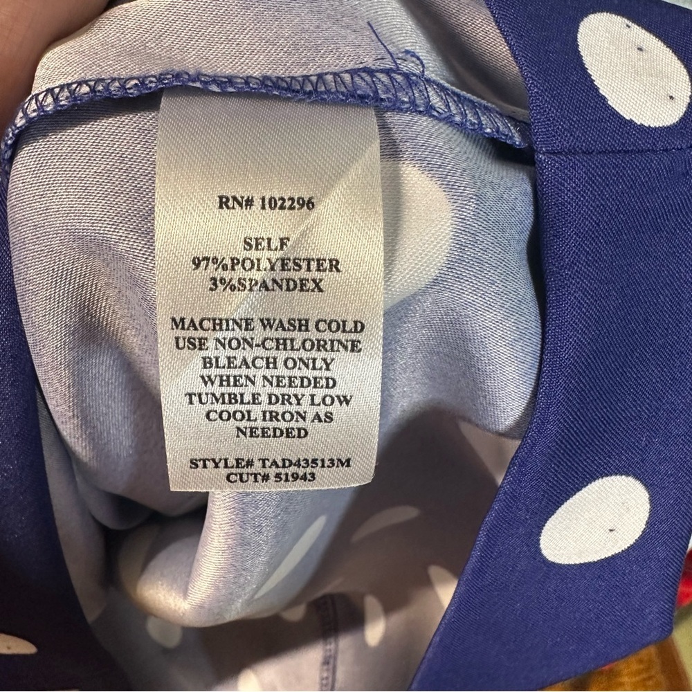 Connected Apparel Blue White Polka Dot Sheath Dress Size 16 Sleeveless Knee Work - Picture 5 of 13